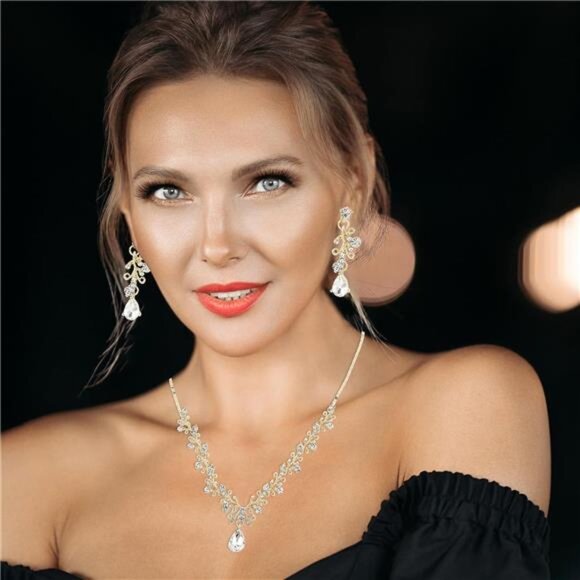 Rhinestone Wedding Jewelry Set Bridal Necklace Bracelet Earrings Prom Gift Women - Picture 5 of 8